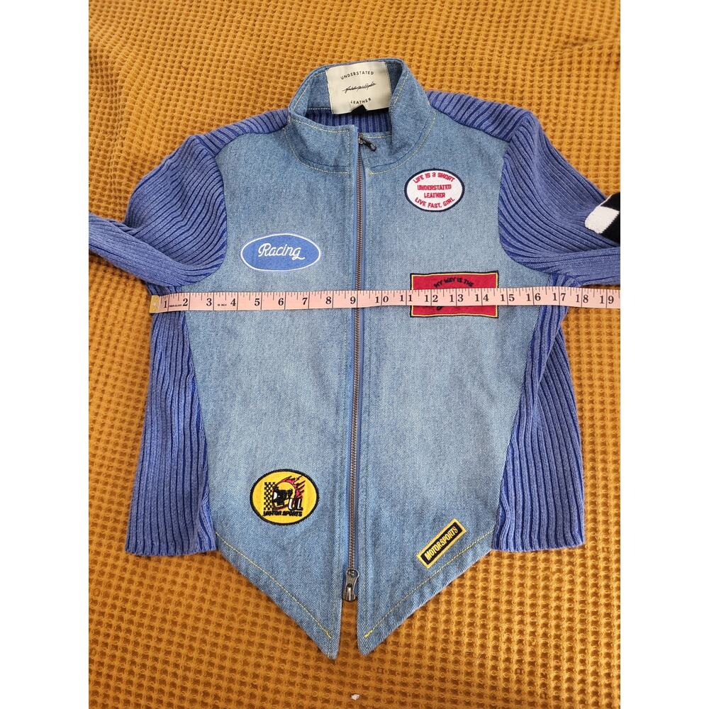Free People Understated Leather Denim Racing Moto Jacket Motor Sports Small $348 - Picture 4 of 8
